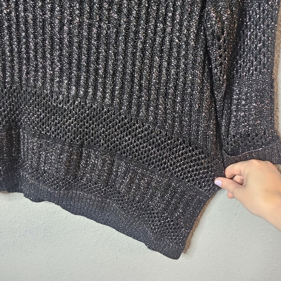 GNW Womens Plus 2X Black Sweater‎ Silver Tinsel Sparkle Threading Oversized - Picture 4 of 10